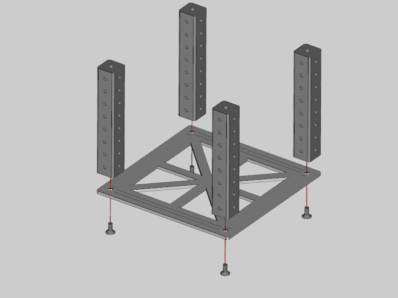 Exploded assembly of base and legs